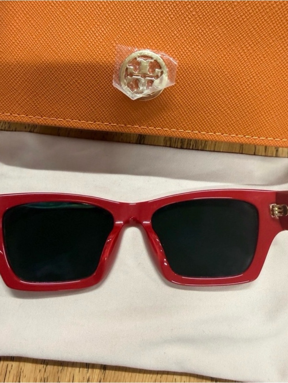 Tory Burch Red Sunglass Temple with Logo NWOT